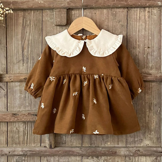 Embroidery Contrasting Color Lapel Dress