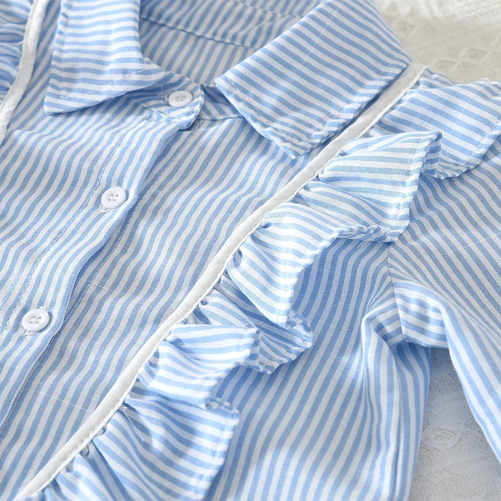 Striped Ruffled Shirt & Skirt 2Pcs Set
