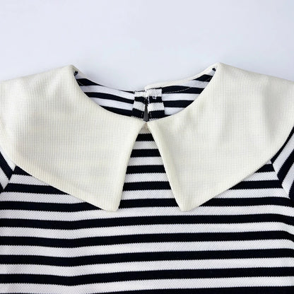 Stripe Collar Long Sleeve Top And Pants Set