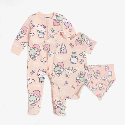 3Pcs Cotton Baby Rompers & Bib Set
