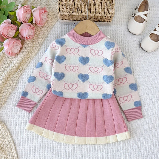 Love Top & Pleated Skirt Two-Piece Set