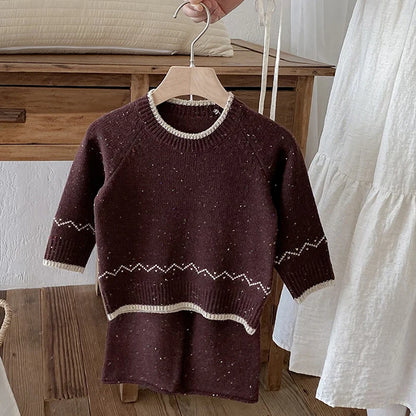 Knitted Long Sleeve Pullover Top & Pants Set