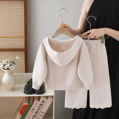 Knitted Hooded Sweatshirt & Pants 2-piece Set