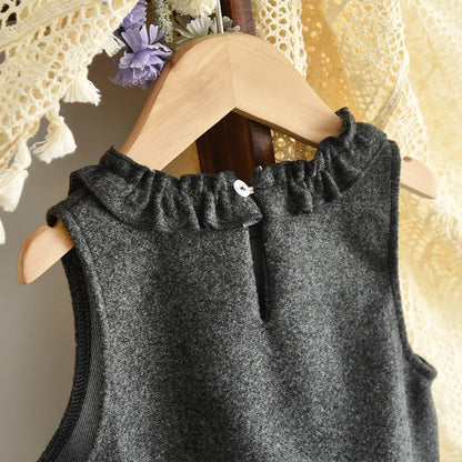 Gray Sleeveless Pocket Vest Dress & Long Sleeved Top Two-piece Set