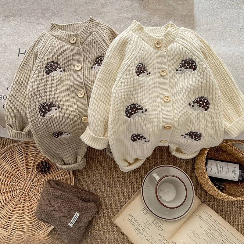 Soft Knit Hedgehog Embroidery Baby Romper