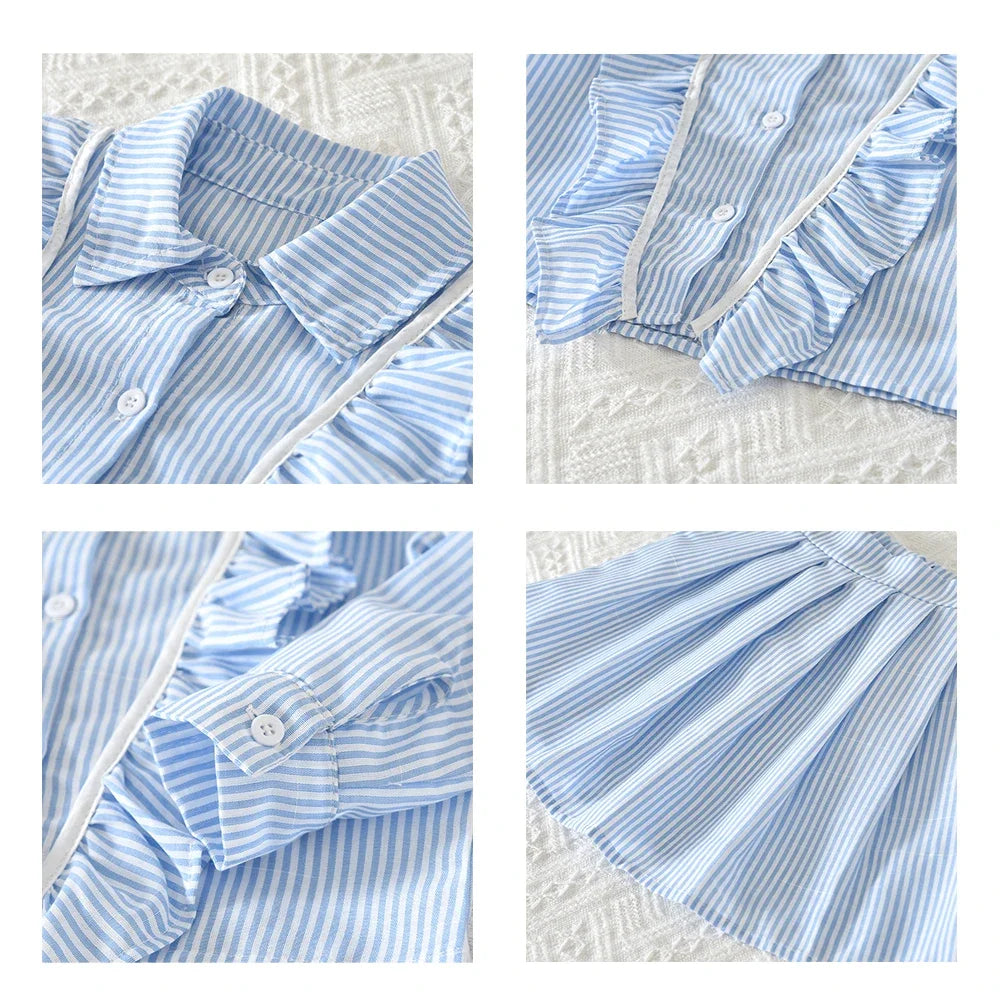Striped Ruffled Shirt & Skirt 2Pcs Set