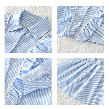 Striped Ruffled Shirt & Skirt 2Pcs Set