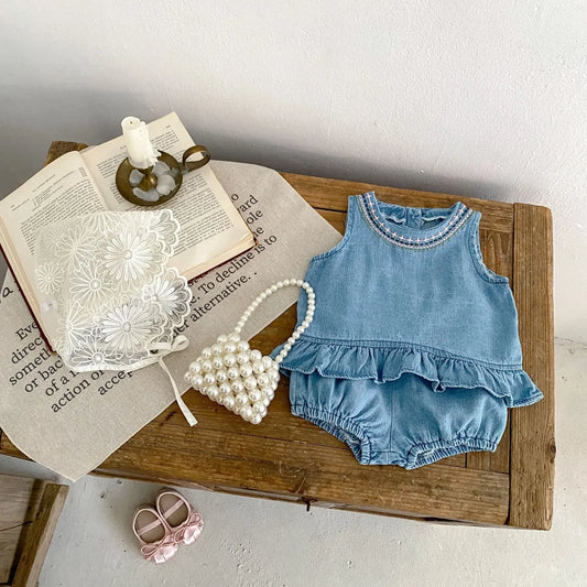 Denim Embroidered Girl Set
