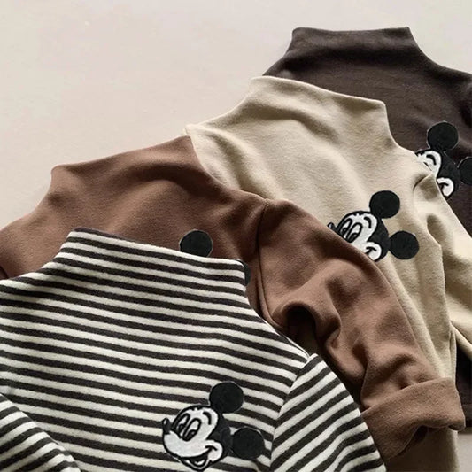 Mickey Mouse Soft Cotton Turtleneck Warm Fleece Tee