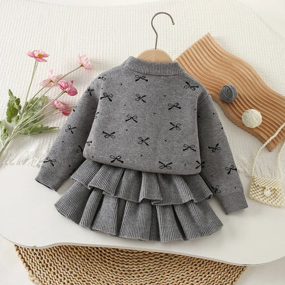 Bow Sweater And Pleated Skirt Set