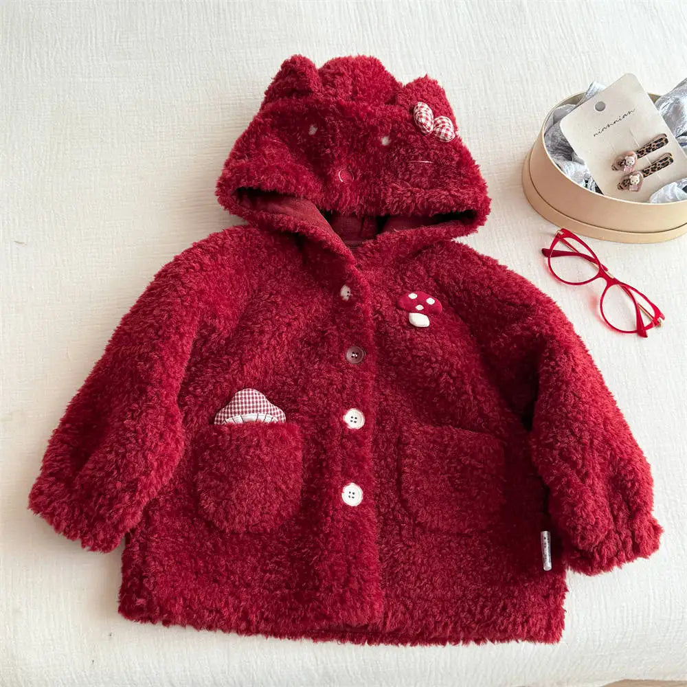 Red Fairy Tale with Plush Warm Hooded Jacket