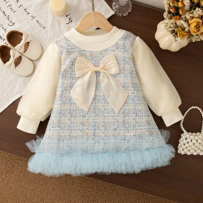Sweet and Cute Big Bow Mesh Splicing Princess Dress