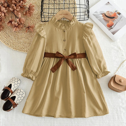 New Long Sleeved Casual Dress With Bow Tie
