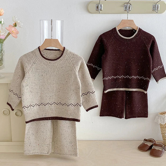Knitted Long Sleeve Pullover Top & Pants Set