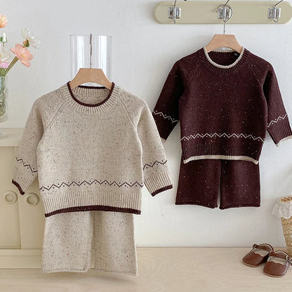 Knitted Long Sleeve Pullover Top & Pants Set