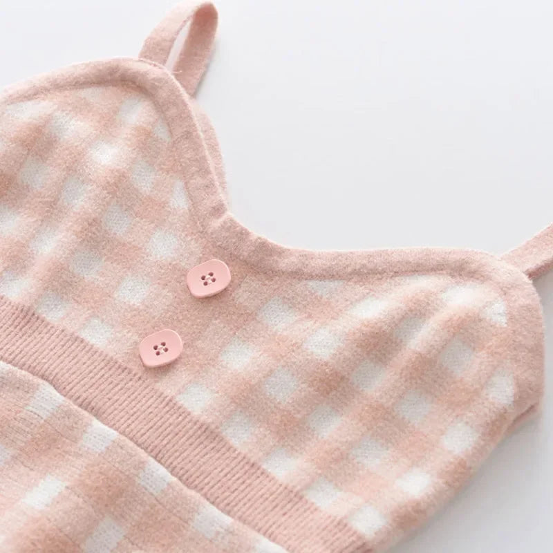 Sweater Cardigan & Pleated V-Neck Camisole Dress Set