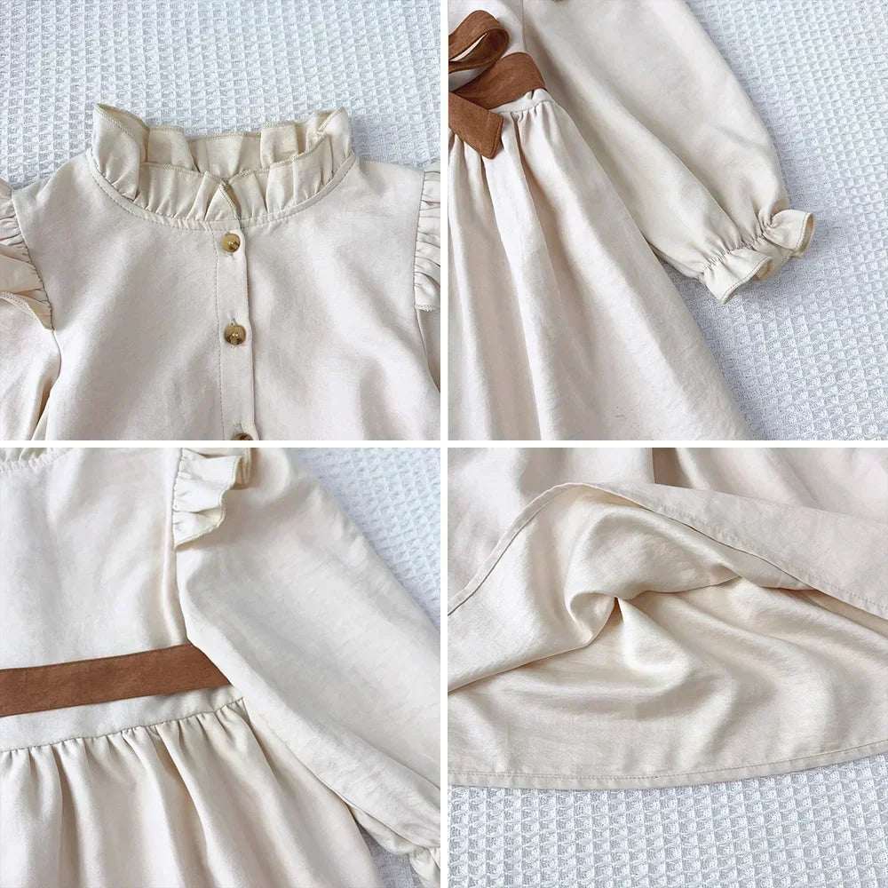 New Long Sleeved Casual Dress With Bow Tie