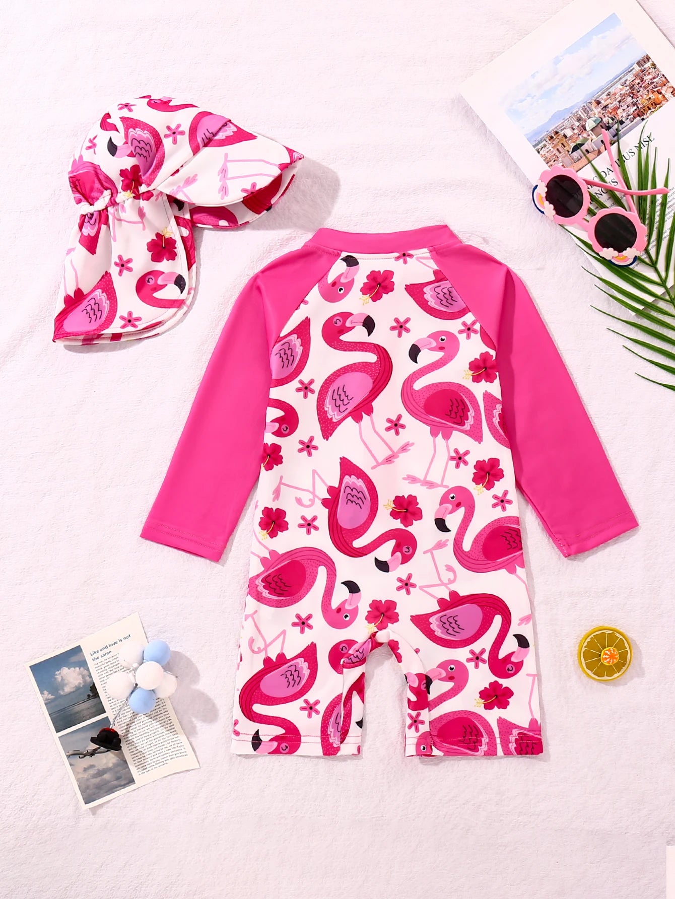Full Printed Long Sleeved One-Piece Swimsuit + Swim Cap