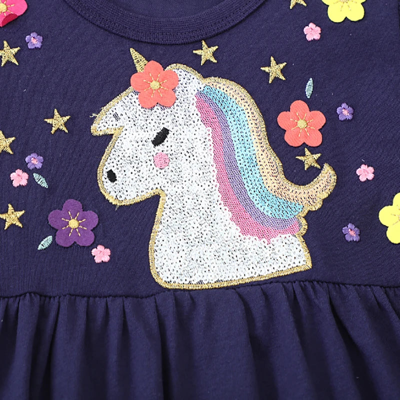 Navy Blue Unicorn 100% Cotton Summer Dress