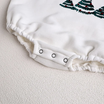 Christmas Fur Lining Bodysuit Christmas Tree Embroidery With Hat