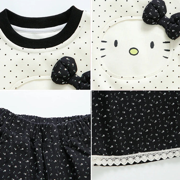 Polka Dot Sweatshirt and Lace Wide Leg Pants 2Pcs Set