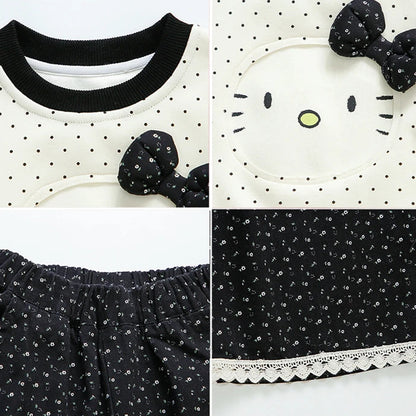 Polka Dot Sweatshirt and Lace Wide Leg Pants 2Pcs Set