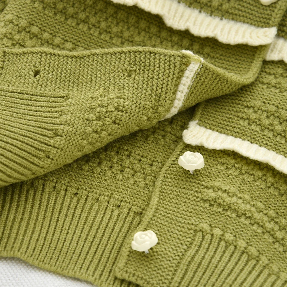 Doll Collar Cardigan & Pleated Skirt Two-piece Set