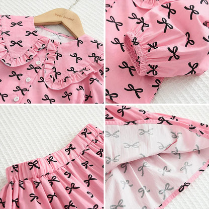 Two Piece Bow Top & Pleated Skirt Set