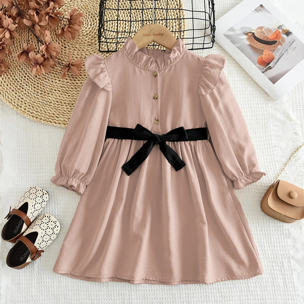 New Long Sleeved Casual Dress With Bow Tie