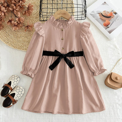 New Long Sleeved Casual Dress With Bow Tie