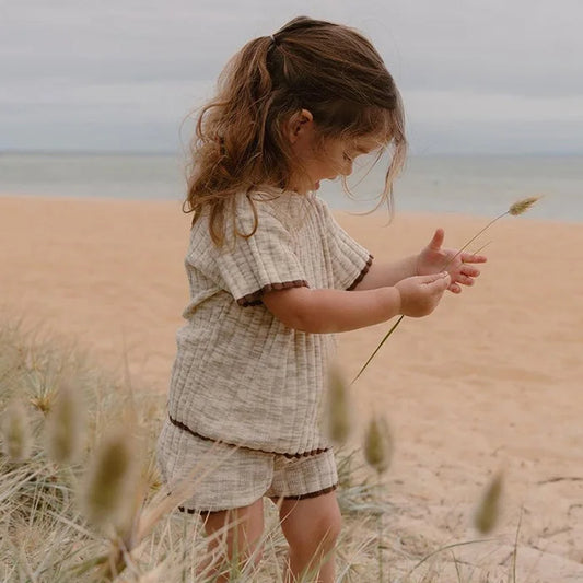 Knitted Short Sleeved Pullover Top & Shorts Set