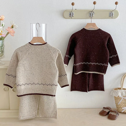 Knitted Long Sleeve Pullover Top & Pants Set