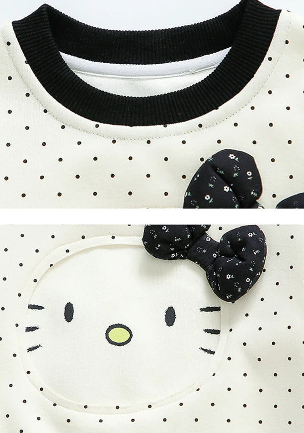 Polka Dot Sweatshirt and Lace Wide Leg Pants 2Pcs Set