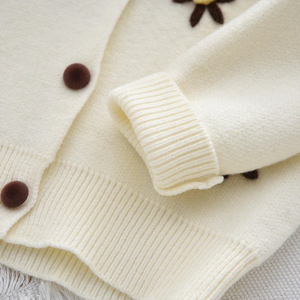 Beige Daisy Sweater Cardigan & Coffee Skirt 2Pcs