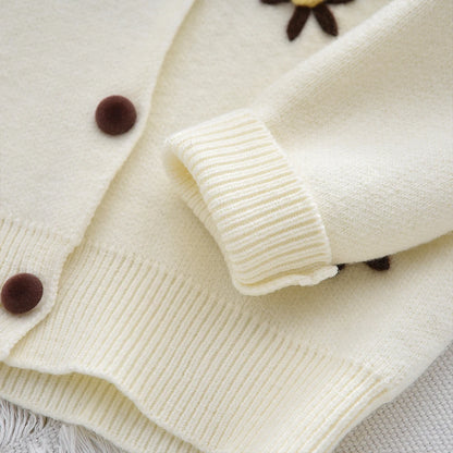 Beige Daisy Sweater Cardigan & Coffee Skirt 2Pcs