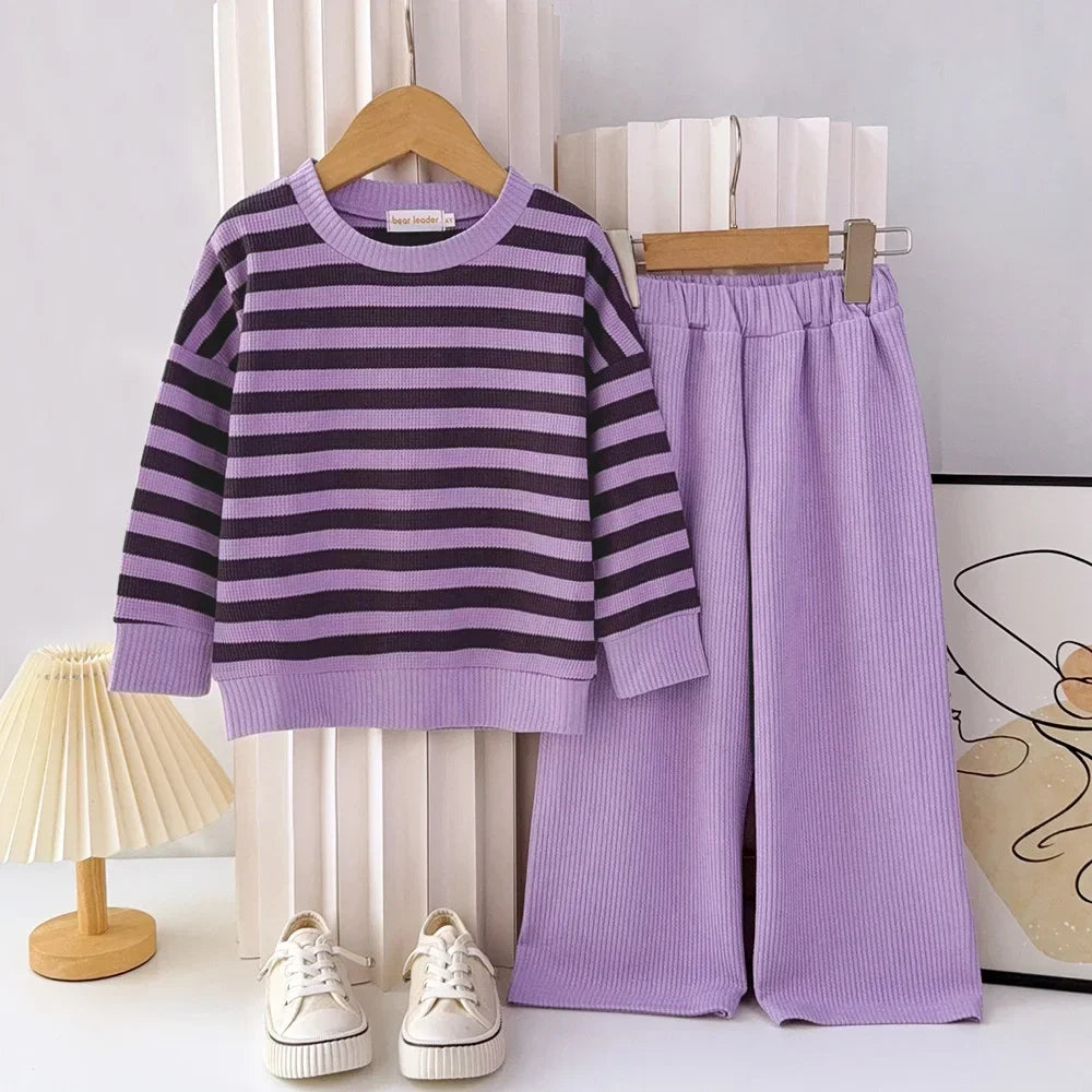 Striped Long Sleeve Top And Pants Two-Piece Set