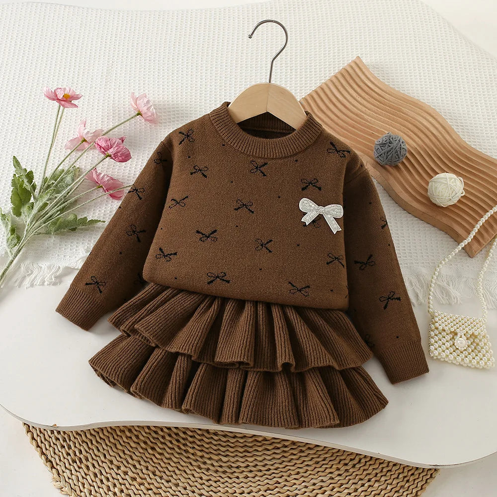 Bow Sweater And Pleated Skirt Set