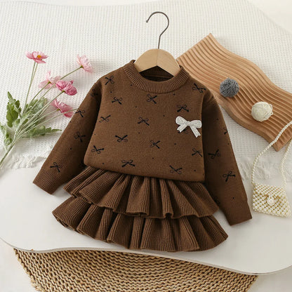 Bow Sweater And Pleated Skirt Set