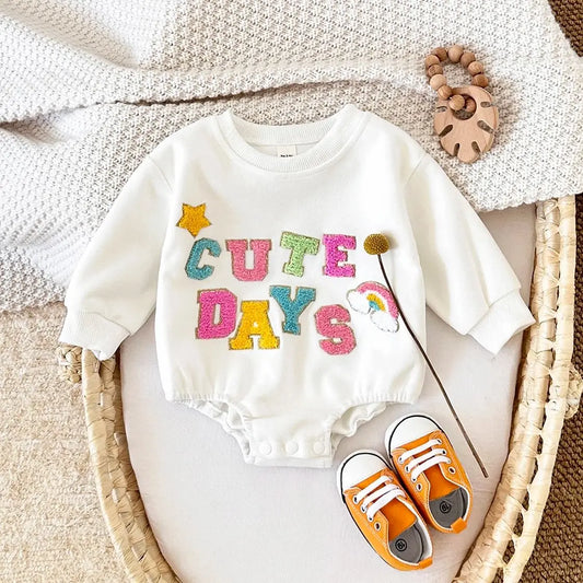 Bubble Romper Cute Letter Embroidery
