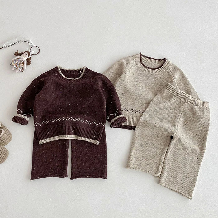 Knitted Long Sleeve Pullover Top & Pants Set