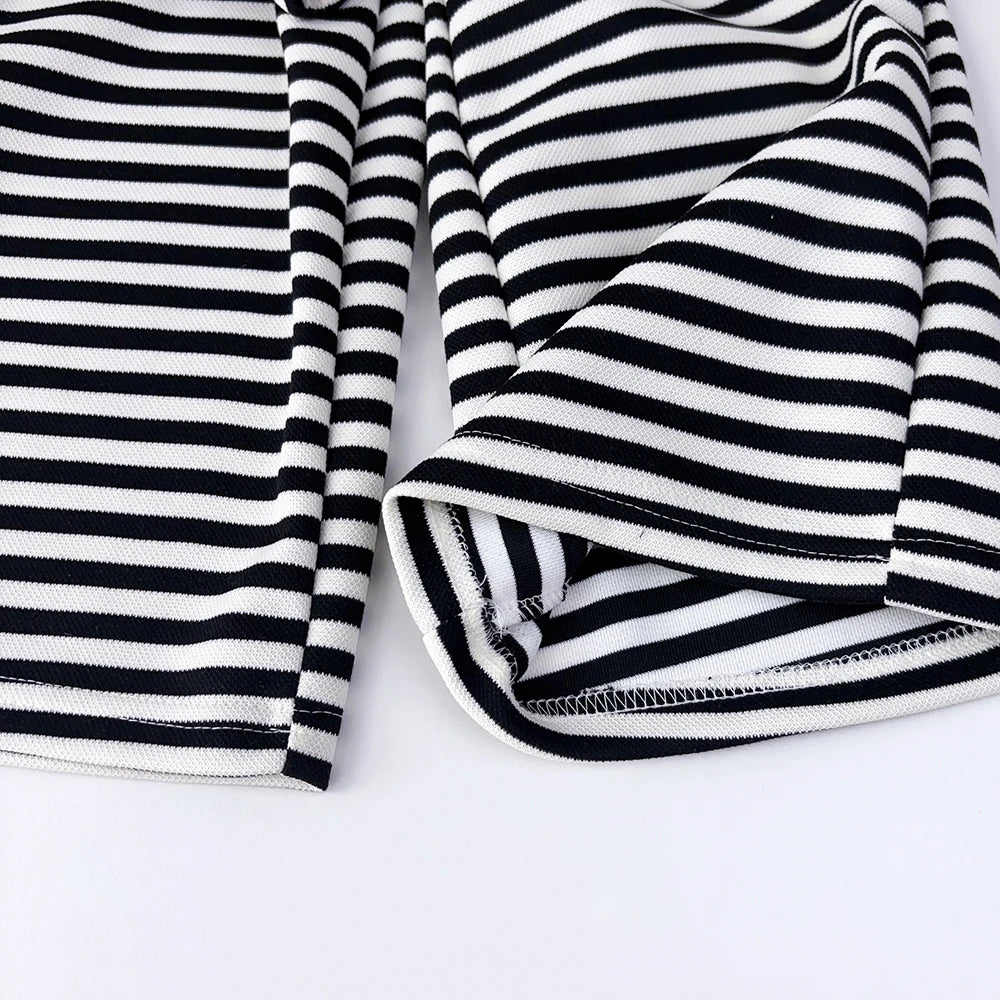 Stripe Collar Long Sleeve Top And Pants Set