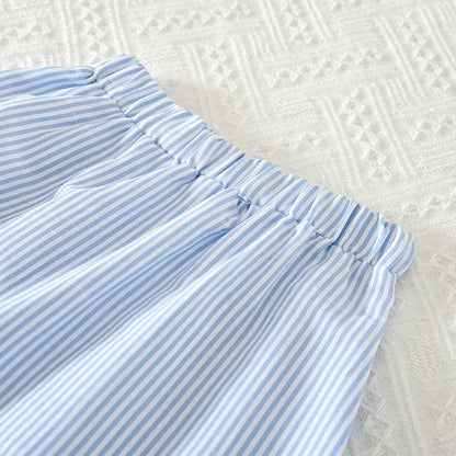 Striped Ruffled Shirt & Skirt 2Pcs Set
