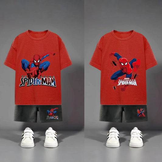 Spiderman 100% Cotton Red T-Shirt and Shorts Set