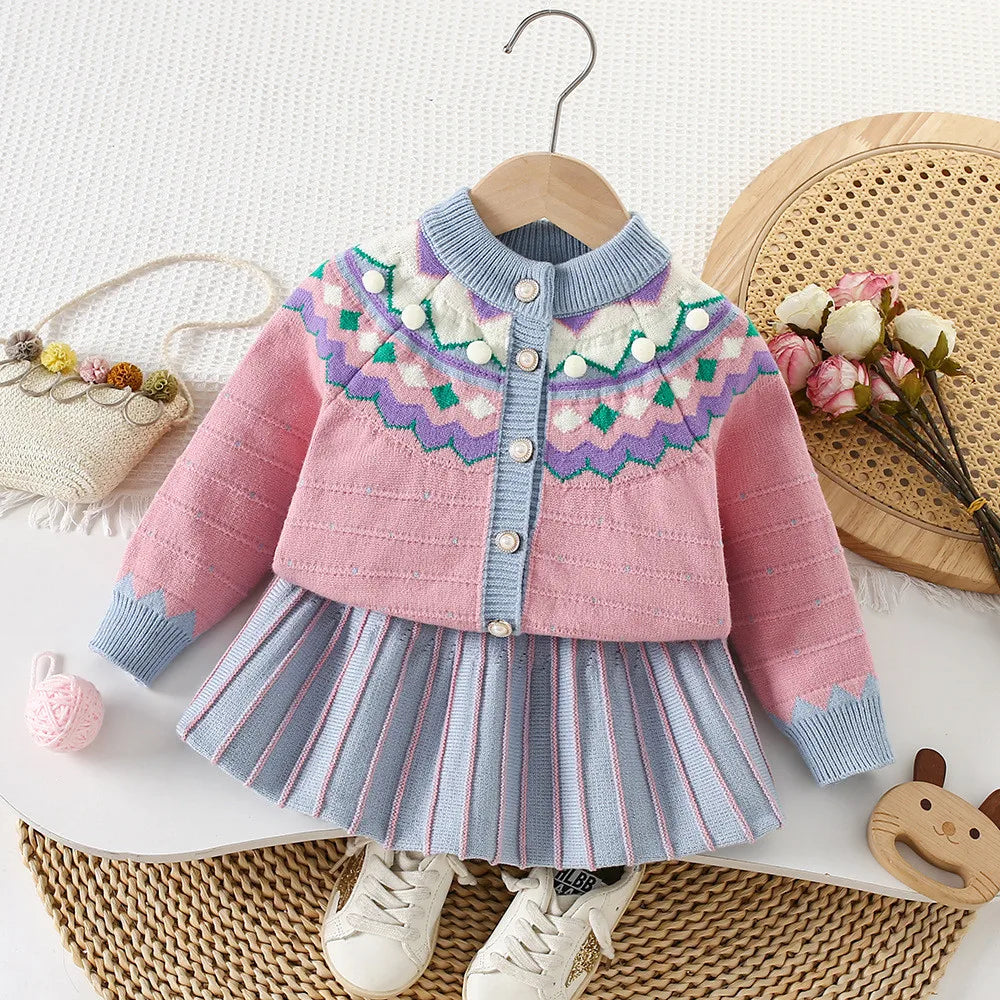 Sweet and Cute Knitted Sweater Top & Skirt Two-piece Set