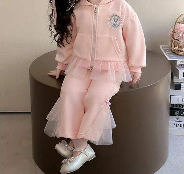Elsa Princess Zippered Hooded Jacket & Bellbottom Pants