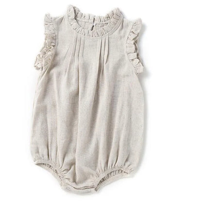 Vintage Ruffle Lace Baby Romper – Cotton Linen Bodysuit