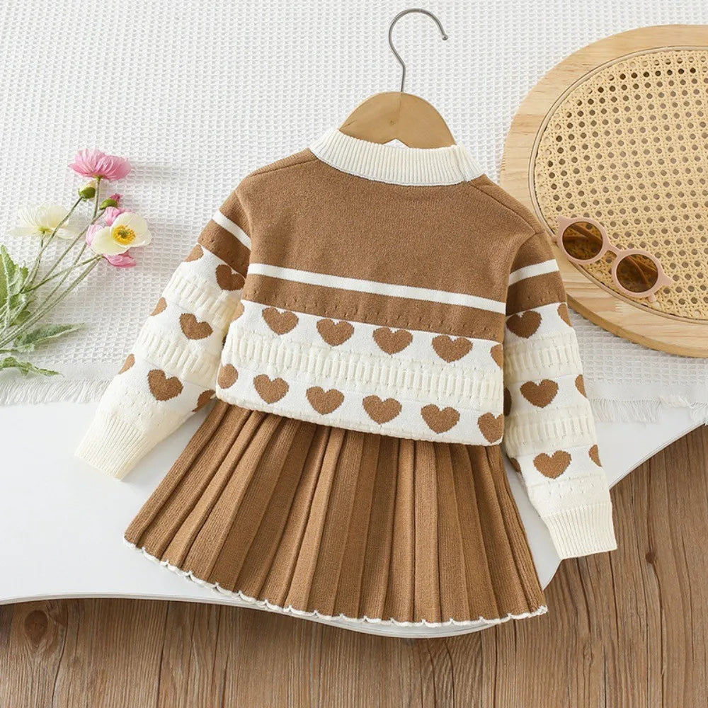 Knitted Sweater Love Top & Skirt 2 Set