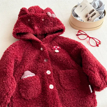 Red Fairy Tale with Plush Warm Hooded Jacket