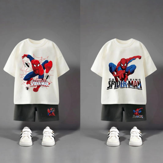 Spiderman 100% Cotton White T-Shirt and Shorts Set