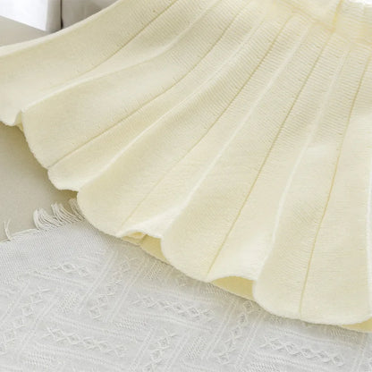 Sweet Blue Flower Knitted Cardigan Top & Beige Skirt Two-piece Set